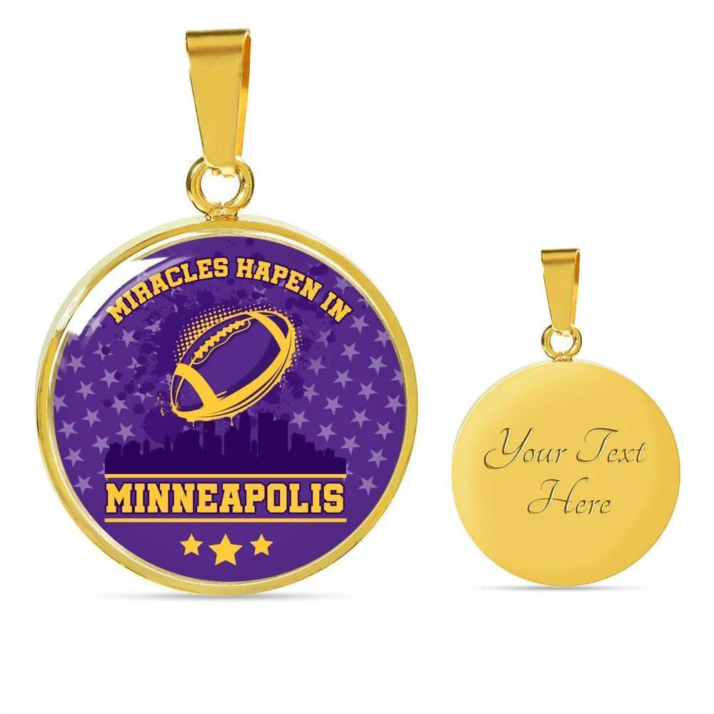 Minnesota Fan Sports Personalized Engraved Gold Circle Necklace Custom Name Dat